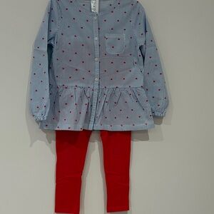 Carter's Blue Striped Shirt with Red Hearts